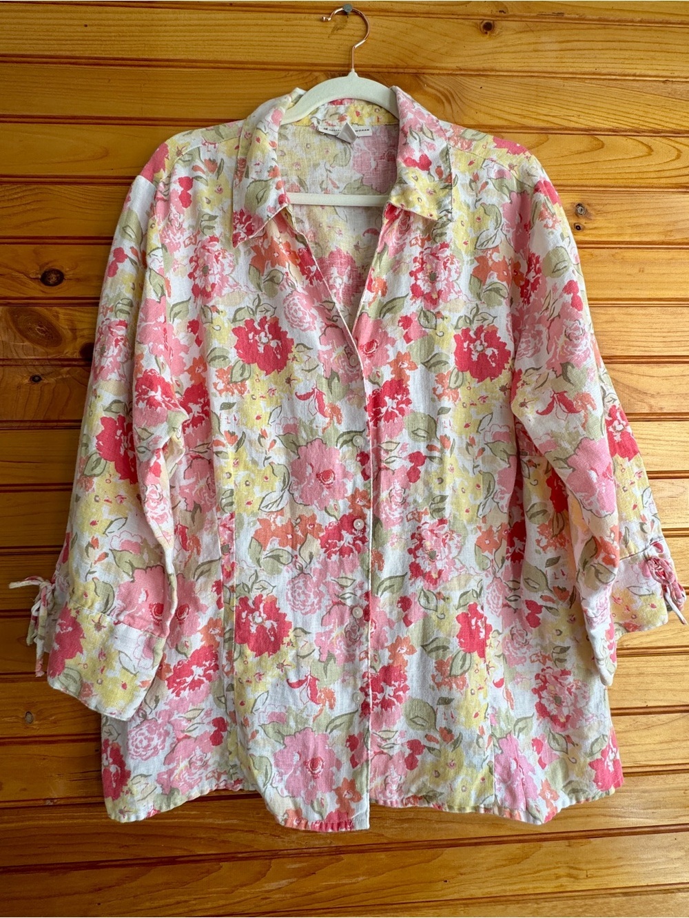 JM Collection 100% Linen Floral Button Front Blouse Cottagecore 20W